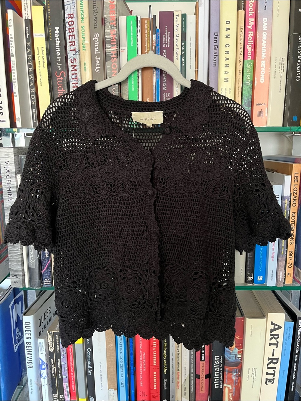 The Great Black Crochet Short-Sleeve Sweater - Women's